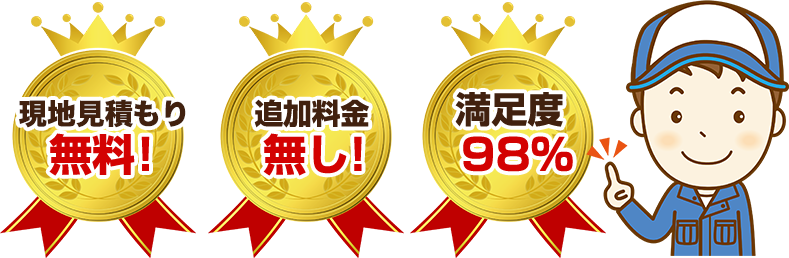 現地見積もり無料、追加料金なし、満足度98%